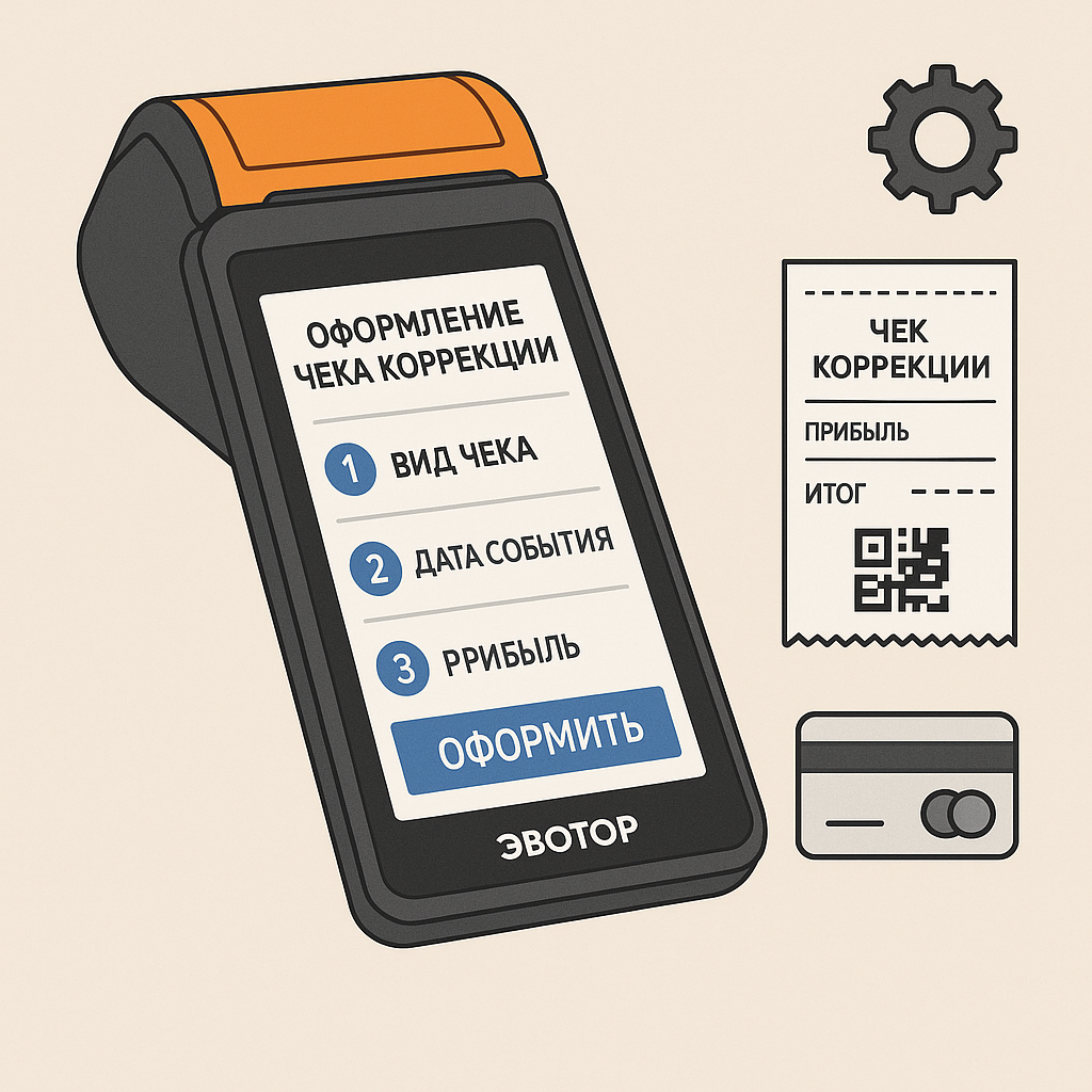 Инструкция по оформлению чека коррекции на терминале Эвотор