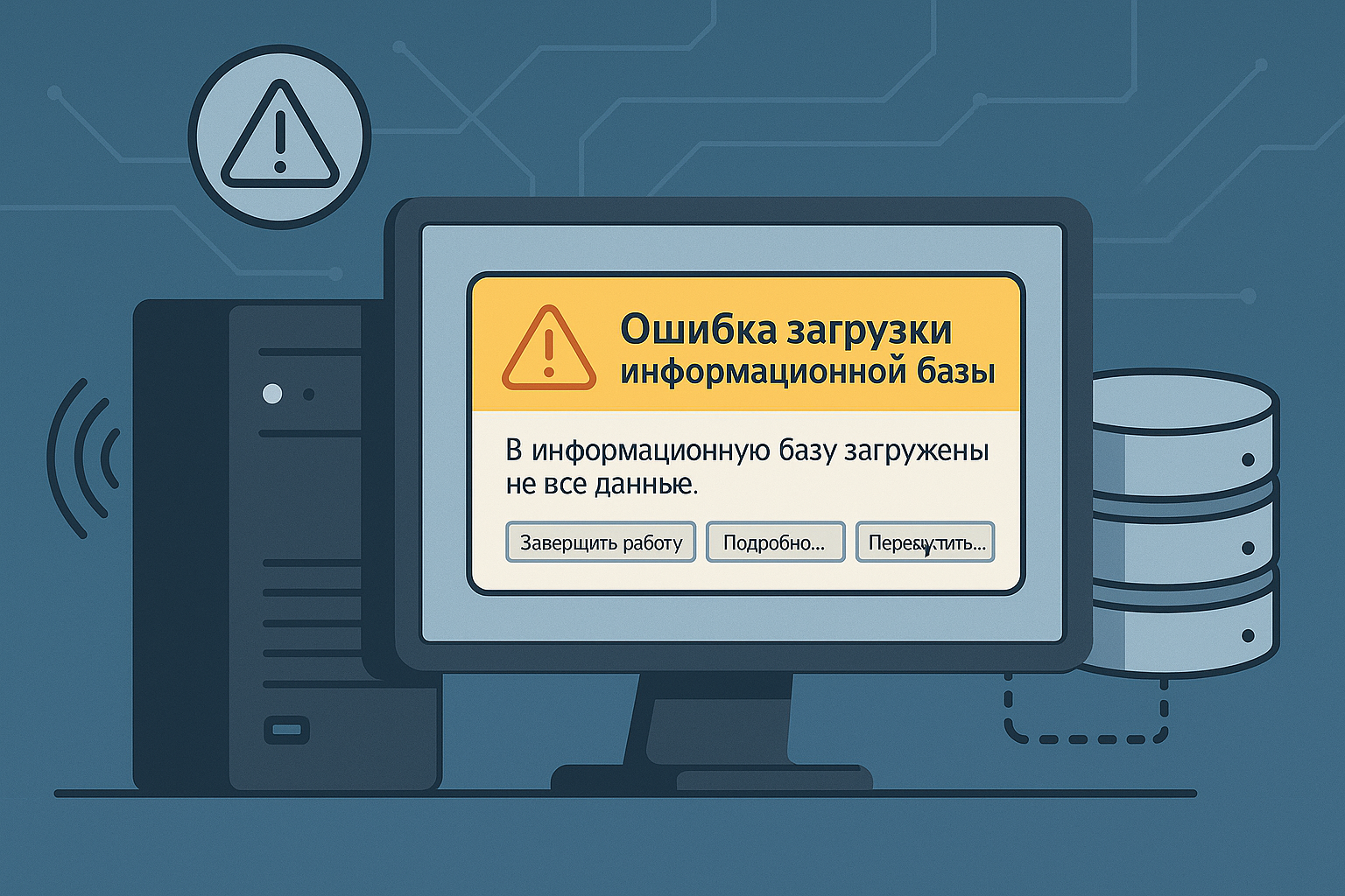 Как исправить ошибку «Ошибка загрузки информационной базы. В информационную базу загружены не все данные» с помощью серверной версии 1С